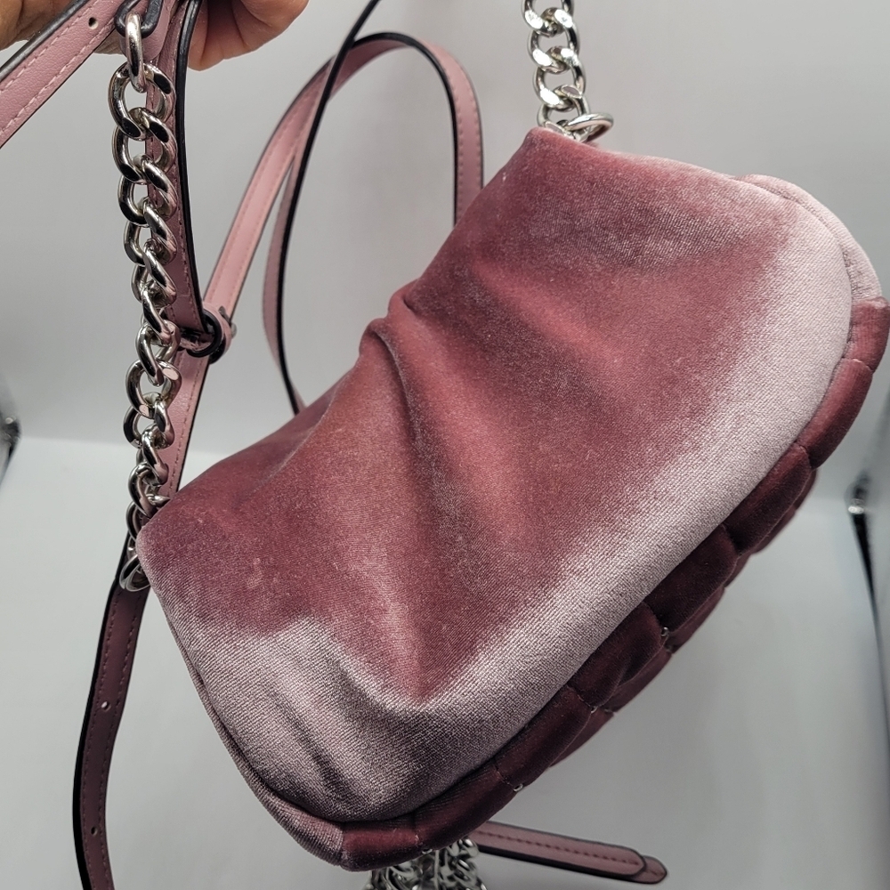 VICTORIA SECRET BACKPACK DUSTY ROSE VELOUR SHIMMER/CHAIN ACCENTS Zip Pockets - Picture 9 of 14